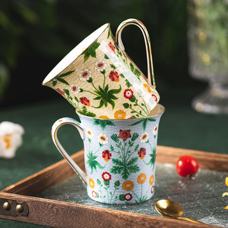 Ceramic Retro Floral Coffee Cup Breakfast Drinkware Teacup Creative Office Household Oat Milk Cup for Kitchen Accessories New
