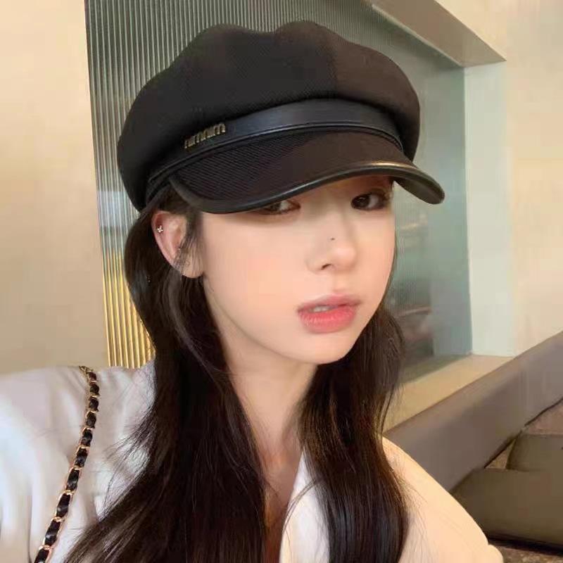 Hat Female Autumn and Winter Versatile Wool Duck Tongue Beret Show Face Small Warm Octagonal Hat Big Head Newsboy Hat