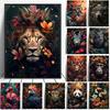 Lion Flamingo Panda Monkey In Flower Jungle Art Posters Wild Animal Art Canvas Painting Print Wall Art Picture Home Decor Mural