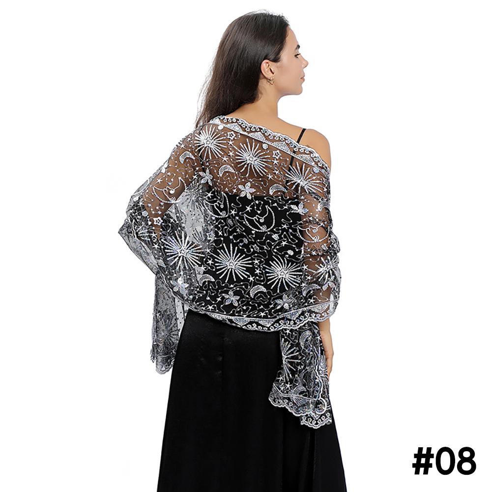 Moon Star Sequins Shawl Wraps for Evening Dresses Wedding Decoration Scarf Elegant Hijab Cover for Ramadan Festivals Women's Modest Fashion Shawl