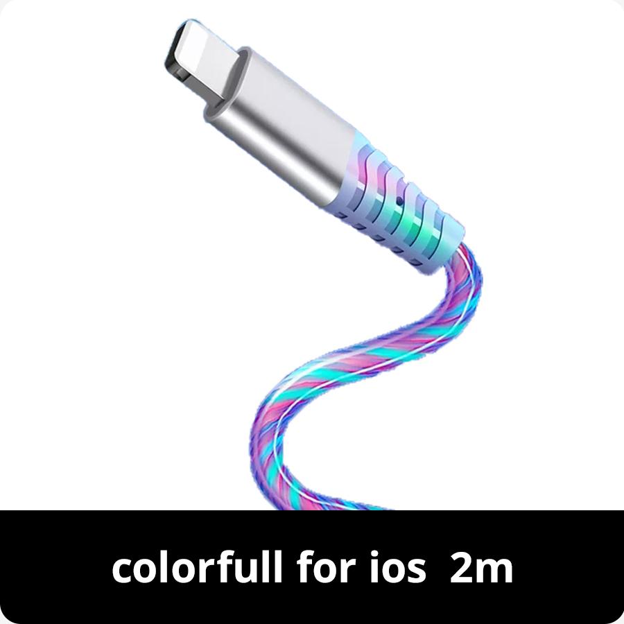 

2 м USB-кабель для передачи данных Flow для iPhone 14 13 12 Pro Max 11 XS 8 7 6 светящийся кабель для быстрой зарядки 3A 2m