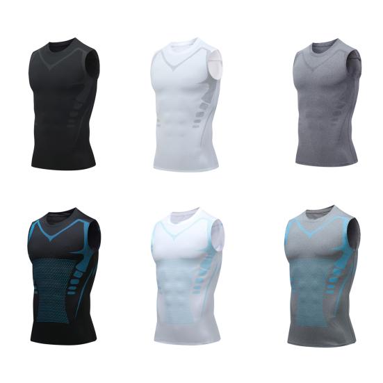 Men Fitness Vest Round Neck Sleeveless Sport Tops Breathable Fabric Camisole Vitality Enhancing Body Shaper