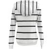 Fashion Women's Pocket Stripe Printed Swap Long Sleeve Hooded Sweatshirt Top