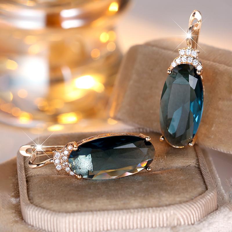 Grandi Orecchini Pendenti Ovali con Zircone Blu Taglio Ovale per Donna Orecchini Geometrici Esagerati Gioielli da Festa di Lusso Vintage Accessori Unici