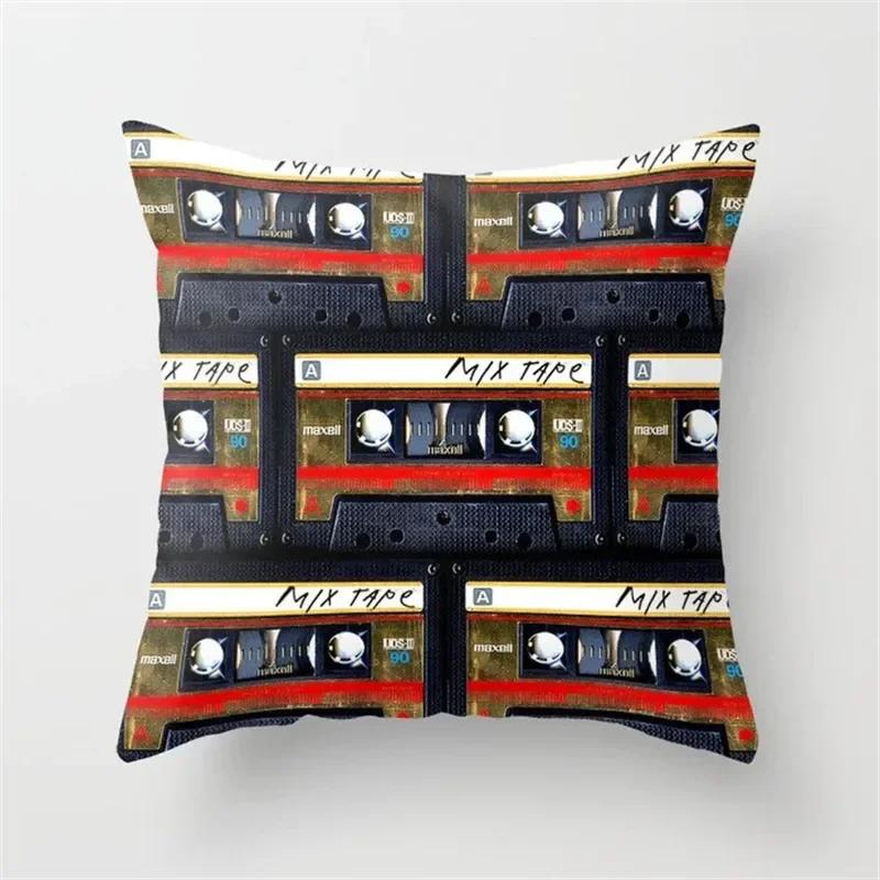 Vintage Black Camera Bicycle Print Car Cushion Cover Pillowcase Home Sofa Chair Decoration