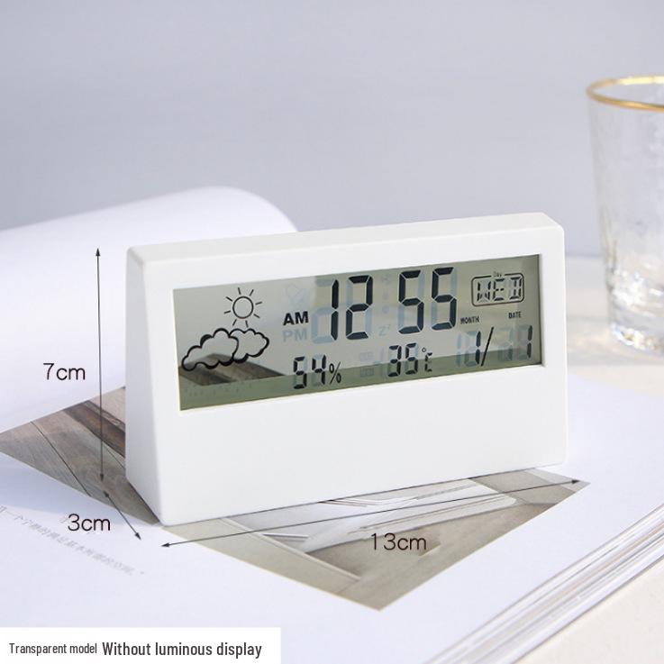Einfache Leuchtende Tischuhr mit Wetteranzeige, Thermometer, Hygrometer und Alarm für Studenten und Kinder