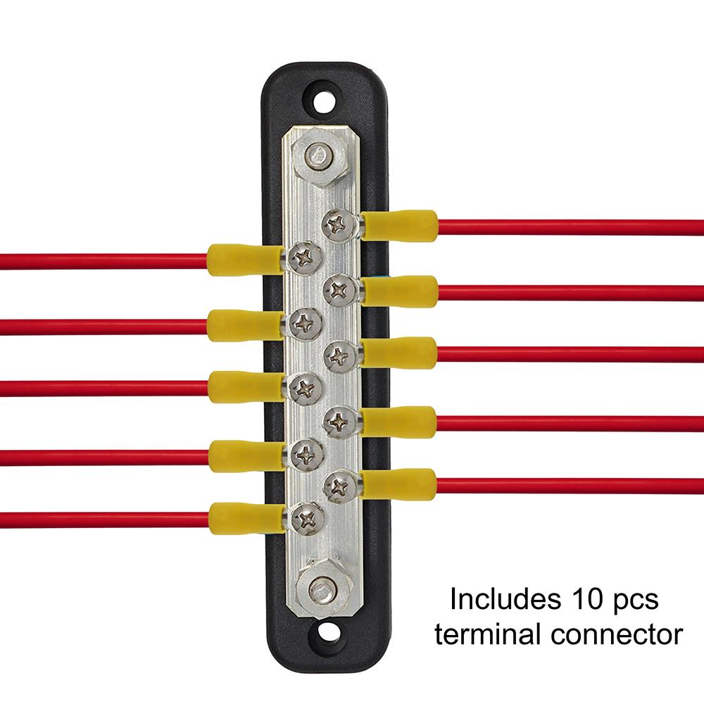 10 Position Screw Terminal Ground Distribution Block, Busbar Kit with Adhesive Ht Shrink Terminals for Harsh Environments, Automotive,