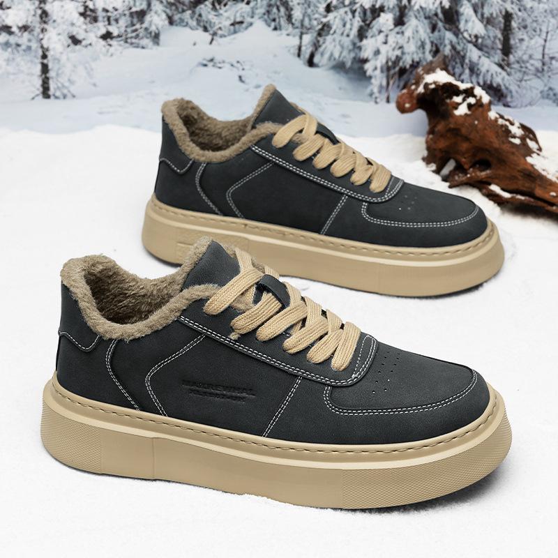 Winter Fleece Board Shoes Microfiber Leather Surface Youth Thick-Soled Fleece Cold-Proof And Warm Sports Cotton Shoes Men'S Shoes