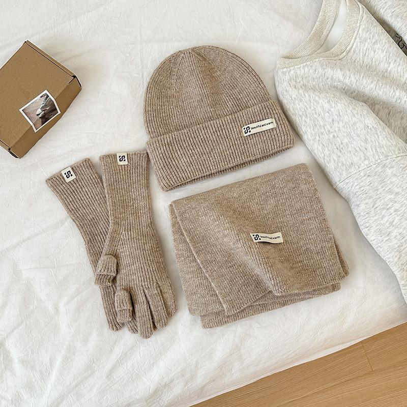 Sada 3 kusů Zimní čepice Šála Dotykové rukavice Unisex Pletená Teplá čepice Nákrčník Sada rukavic Pro podzimní zimu Venkovní Denní nošení