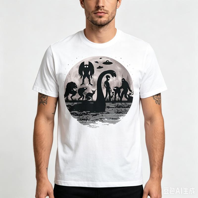 Mystery Creatures Moon Print TShirt UFO Bigfoot Graphic Tee 100 Cotton for Unisex and Unisex Casual Cotton Short Sleeve Tee Top