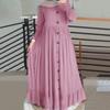 Women's Crew Neck Long Sleeve Maxi Dress Loose Waist Ruffle Hem Modest Abaya Dress