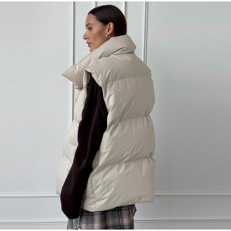 Autumn Winter Sleeveless Jacket Women Fashion Loose Thick Vest Solid Color Casual Sport Cotton Jacket Stand Collar Coat Warm Female Waistcoat