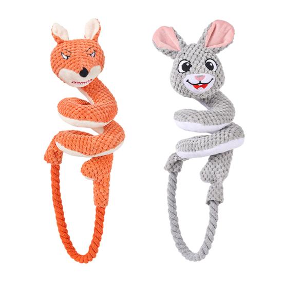 Interactive Toys for Bonding with Pets Dog Tug Rope Toy, Cute Fox Rabbit Squeaky Chew Toy Crinkle Paper, Soft Puppies Pull Medium Large