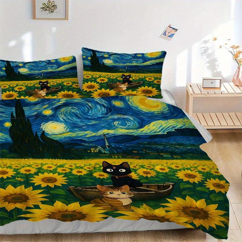 

3pcs Sunflower Field Bedding Set, Suitable for Bedroom Decoration, (Includes 1 Duvet Cover And 2 Pillowcases, Quilt Not Included) yy250822160 135x200cm