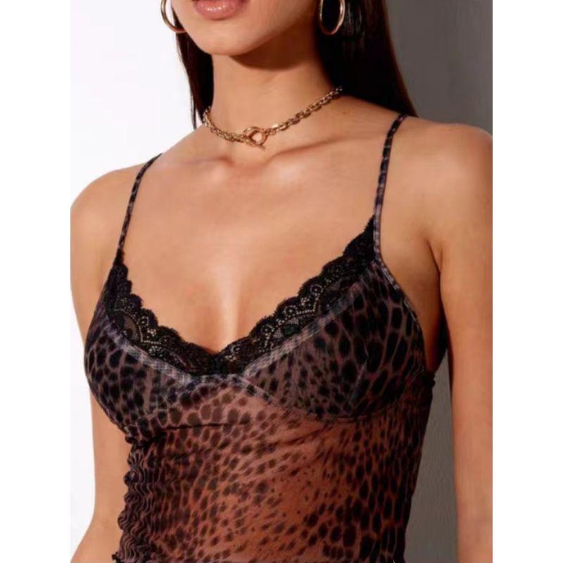 Sexy Lace V-neck Open Back Sling Tops Women's Summer Sexy Print Mesh Vest Inner Bottoming Top Tops