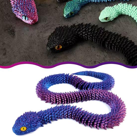 3D Printed Snake Figurine Movable Joints Snake Figure Articulated Animal Model Toy Home Office Bookshelf Desktop Decoration Ornament