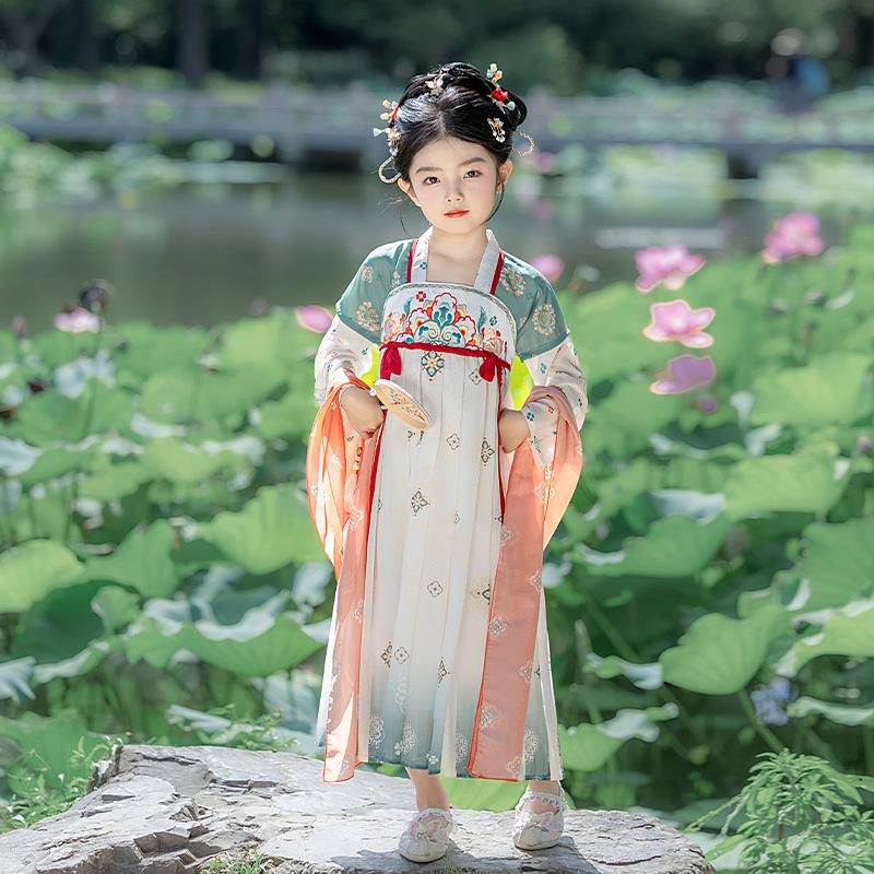 Girls' Autumn Hanfu Fairy Princess Dress - Children's Ancient Style Performance Costume with Ribbons