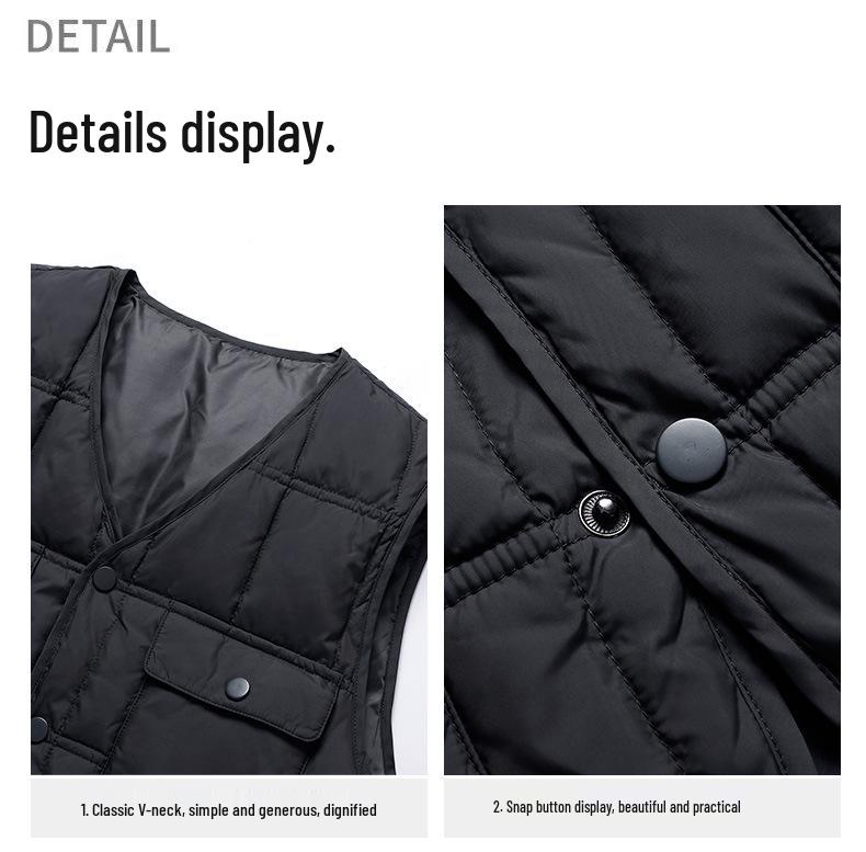 Men's Lightweight Winter Down Vest - Multi-Pocket, Thickened, Warm Workwear for Middle-Aged and Elderly.