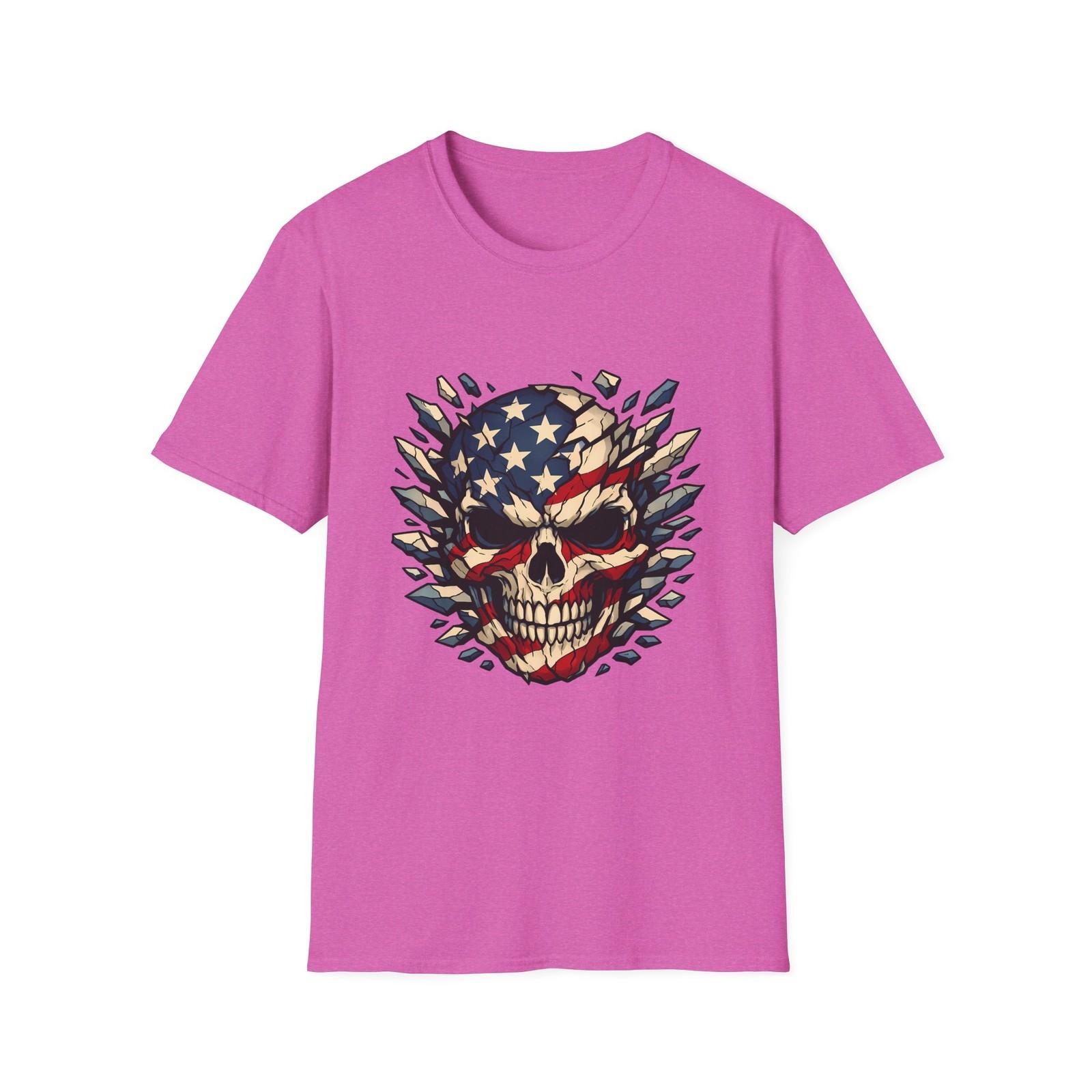 Skull American Flag Patriotic Shattered Burst Emblem Unisex Softstyle T-Shirt S