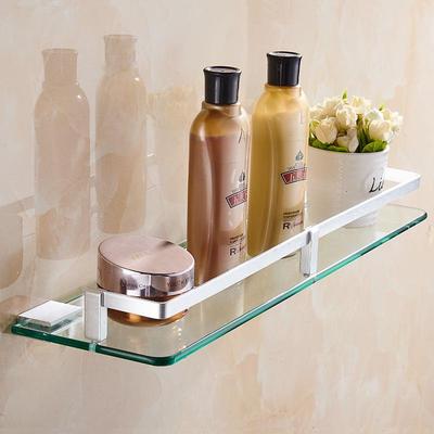 Single-Layer No-Drill Square Aluminum Glass Bathroom Shelf