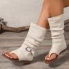 2025 Summer New Sandals Round Toe Clip Toe Flat Inside Increasing Suede Soft Sole Non-slip Stack Boots