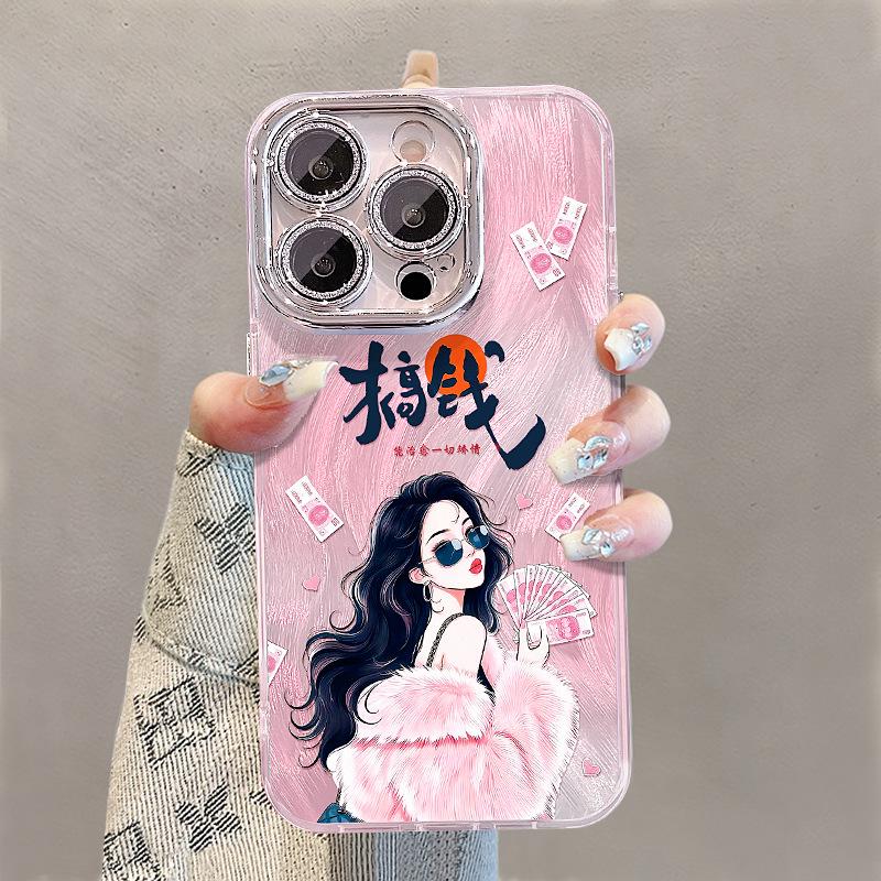 Roztomilé dievča je vhodné pre iPhone 16 iPhone 15 Promax Perie Priadza 14 Peniaze 13 Zbohatnúť 12 Sladké