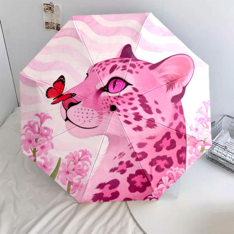 Pinkleopard Pattern Pattern New Style Umbrella, 1 Piece Automatic Folding Umbrella, Portable Travel Umbrella, Outdoor Umbrella, Birthday Gift