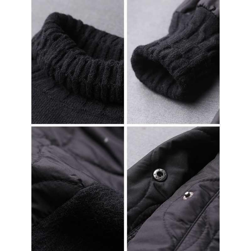 European Loose-fitting Turtleneck Coat with Quilted Texture and Button Detail