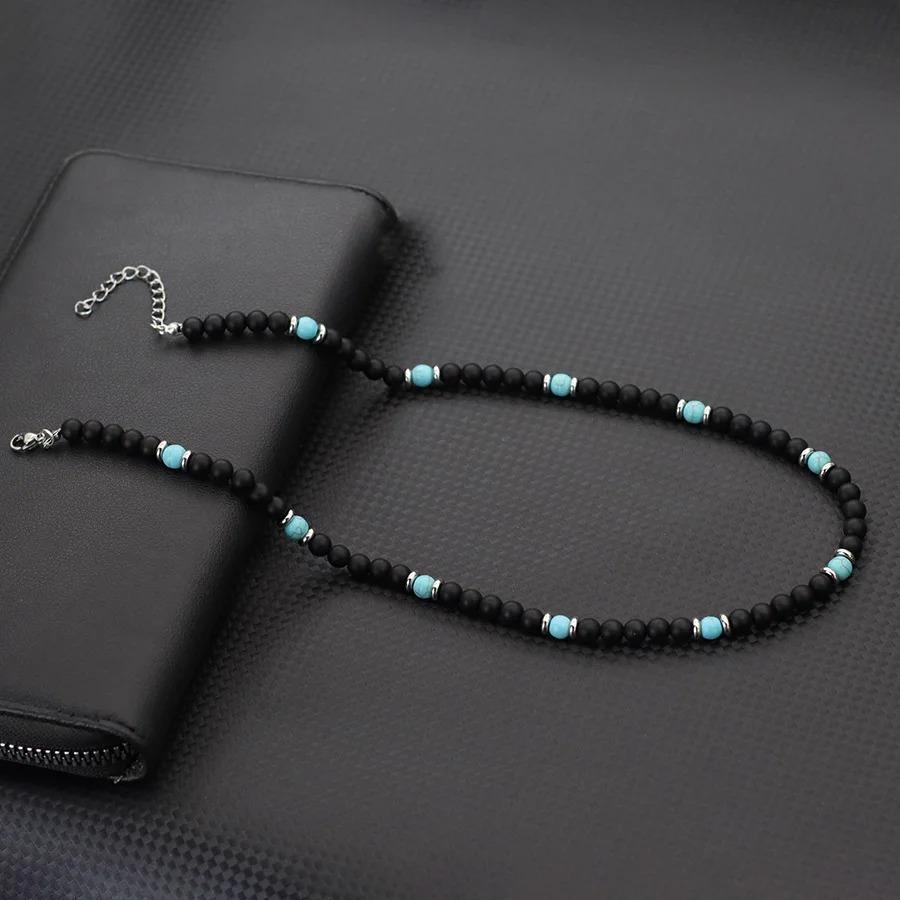 Mode Herr Choker Halsband 19 Tum Rostfritt Stål Spänne 6mm Naturlig Pärlhalsband Tigeröga Lavapärlor Kort Krage Gåva Till Honom