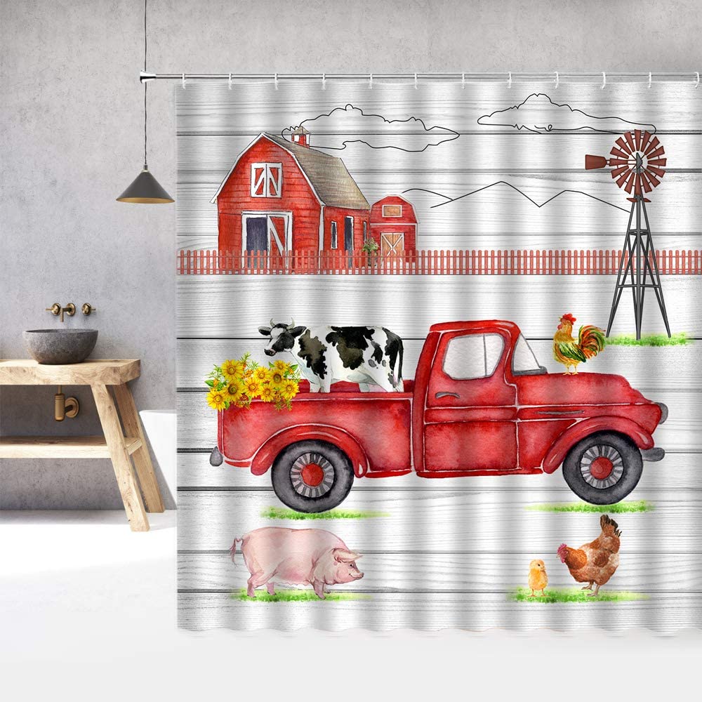 Cute Cow Bull Shower Curtain with Hooks Modern Fashion Funny Western Farm Animal Bathroom Curtain Polyester Bath Screen