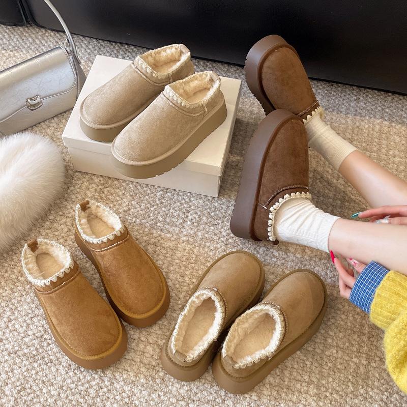 Snow Boots Women's Winter New Large Size Velvet Platform Casual Woven Bread Cotton Shoes Women