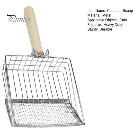 Metalowa łopatka do kuwety dla kotów, wytrzymała łopatka do zbierania odchodów z drewnianą rączką, antypoślizgowa łopatka do przesiewania odchodów dla zwierząt domowych do kuwety