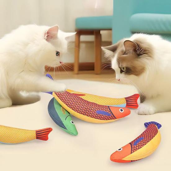 2 Pcs Catnip Fish Cat Toy for Indoor Cats Interactive Kitten Chew Kicker Toy with Crinkle Sound Simulation Fish Shape Stuffed Cat Toy for Bored Relief