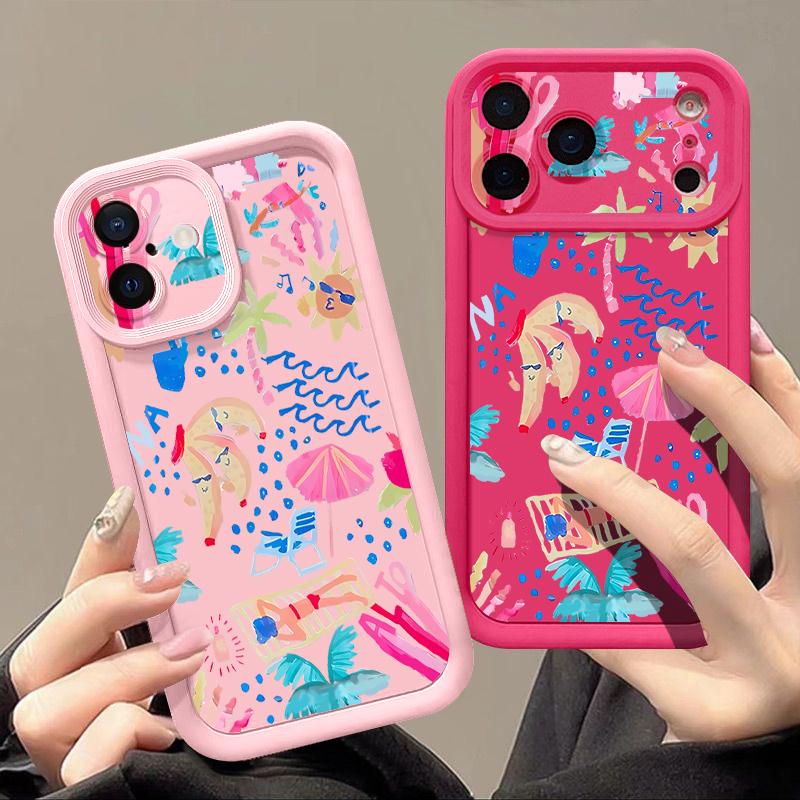 Shockproof Phone Case For iPhone 17 Pro Max Cartoon Vacation Painting Silicone Cover For iPhone 16 Pro Max Cover iPhone 15 14 13 12 11 16E Air