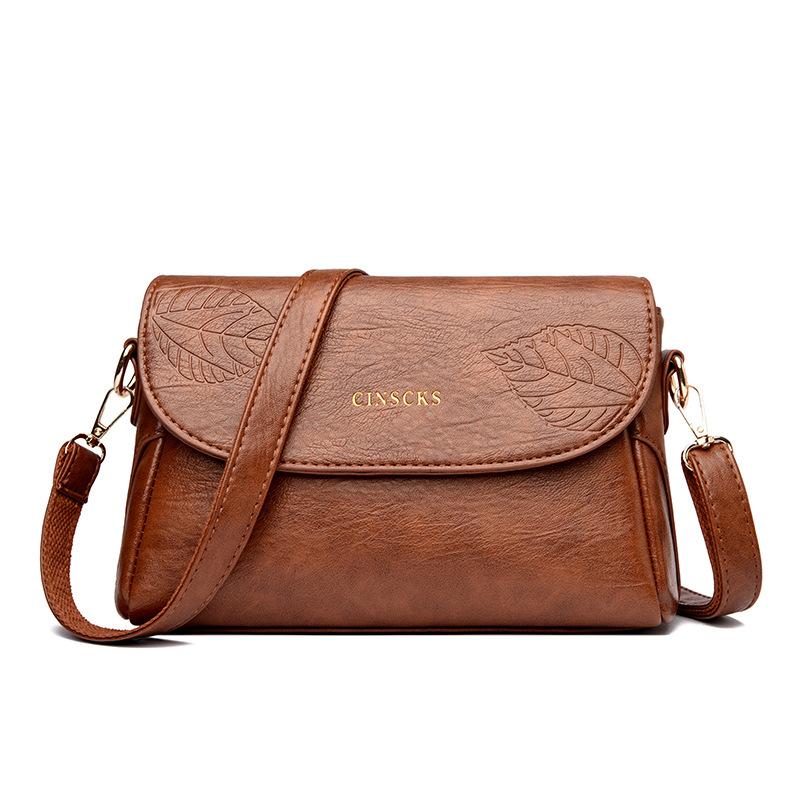 

Versatile Soft Leather Embossed Single-shoulder Bag, Middle-aged Lady Crossbody Bag, Trendy Korean Mom Bag коричневый