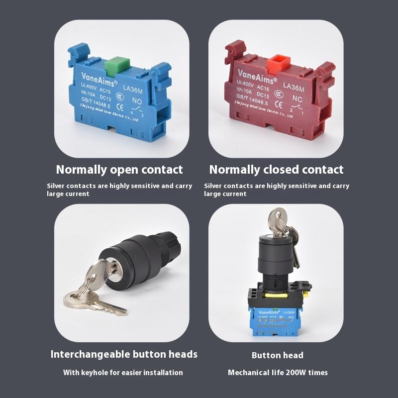 1 Set 12V 220V 10A 2/3 Position 1/2No 1/2Nc On Off Knob Button Rotary Switch Selector With Keys 22Mm La36M Key Switch