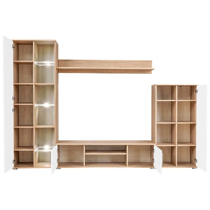 VidaXL Meuble TV Mural avec Lumière LED, Armoire de Télévision avec Étagère, Meuble Télé de Salon Intérieur, Moderne, Chêne 246030
