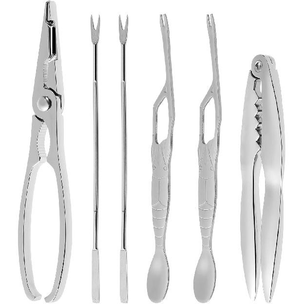 Angoily 6 PCS Crab Crackers and Tools Set Stainless Steel Seafood Tools, 2 Crab Leg Cracker, 2 Lobster Shellers, 2 Crab Leg Forks Storage Case,