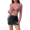 Women Tops Half High Collar Long Sleeve Embroidery Lace Flower Pattern Blouse Perspective