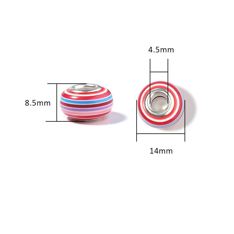 20pcs 14x8.5mm Resin Beads Rainbow Stripe Flat Round Big Hole Loose Beads For Jewelry Making DIY Bracelets Necklace Accessories