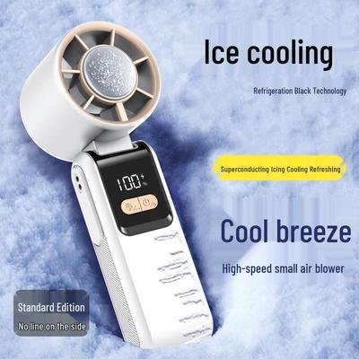 Portable Handheld Mini Fan with High-Speed Turbine, Ice Pack Cooling, Digital Display, Long Battery Life, Foldable Design