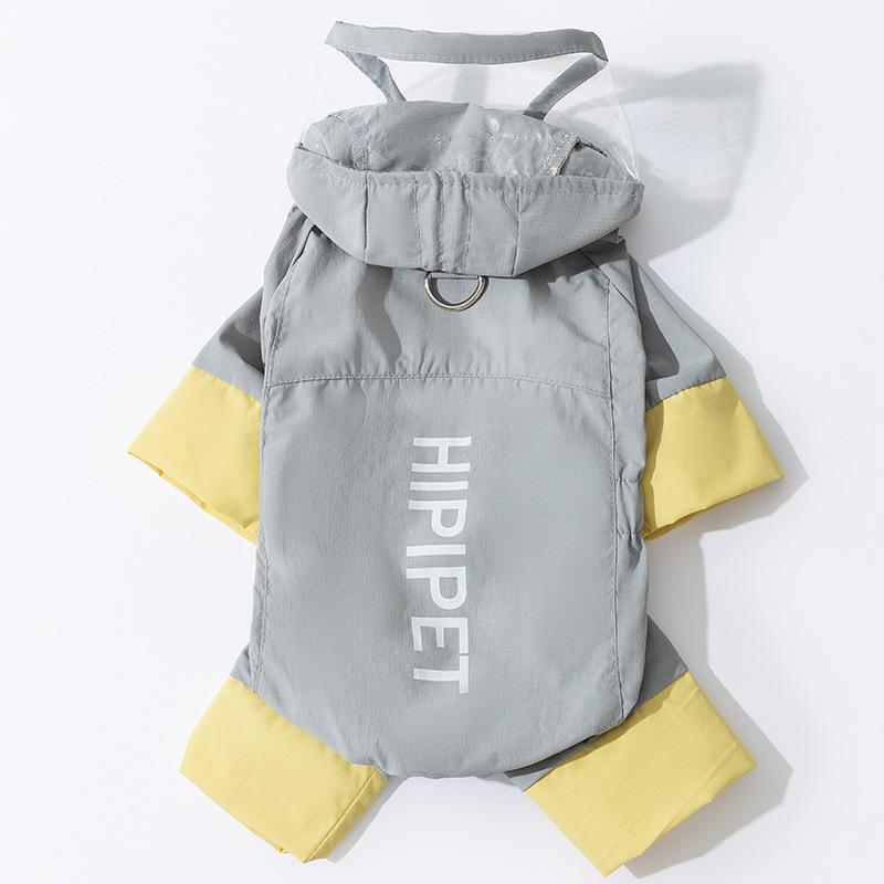 Dog raincoat, reflective, tractable, charging color, all-inclusive waterproof for four feet, going out to walk dogs and pets in rainy days, clothes