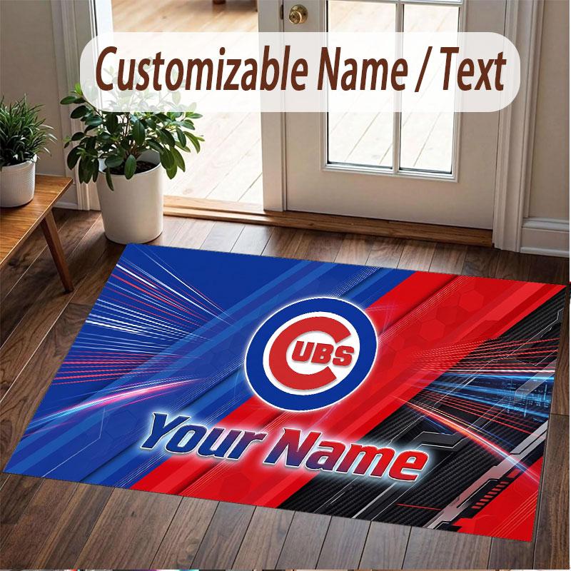 Custom Rug Chicago Cubs Pattern Print Name Text Soft Non‑Slip Floor Carpet for Home Indoor Decoration