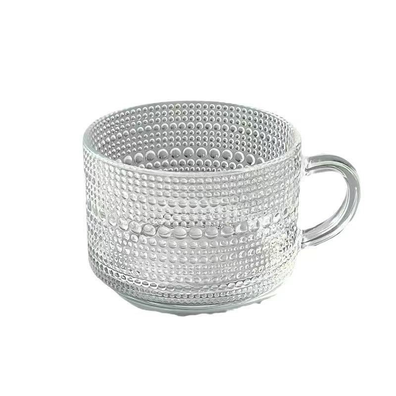 Sunflower Embossed Oatmeal Bowl with Handle & Spoon - Large Capacity Glass Milk & Cereal Bowl