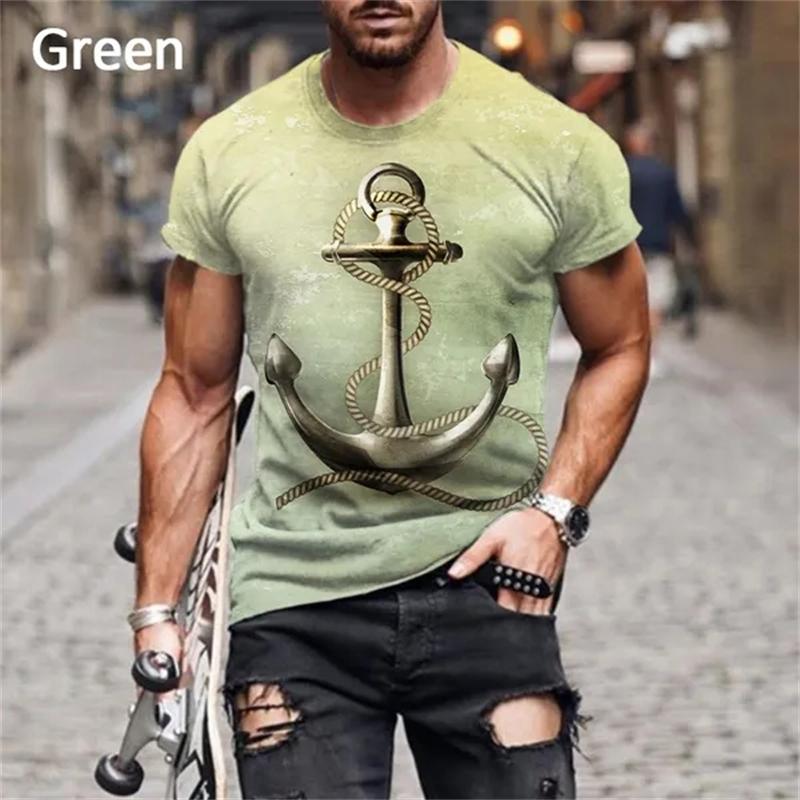 Maritimt anker 3D-trykk T-skjorte Oversize Menn Kvinner Vintage Kortermet Casual T-skjorter Sommer Allsidig O-hals Streetwear Unisex