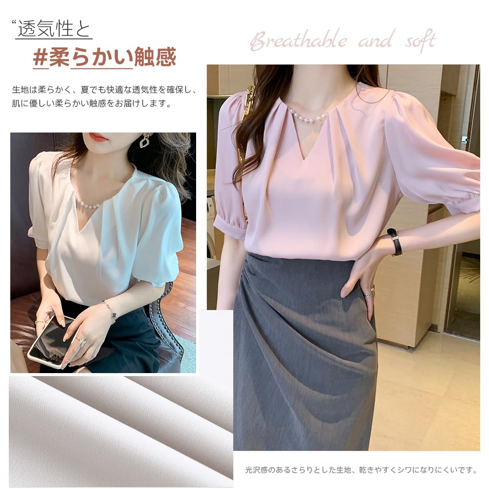 Shirt Blouse Short Sleeve Summer Chiffon Blouse Elegant Tops Loose Fit Covers Adult Stylish Elegant Versatile Everyday Wear Office Casual Commuting