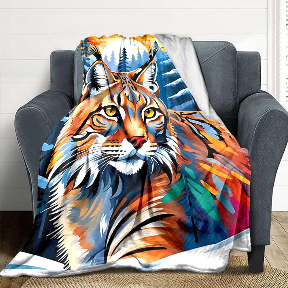 1PC Wildcat Forest Print Blanket, Soft Throw Blanket - Warm & Cozy for Couch, Bed, Office, and Travel yy250912188