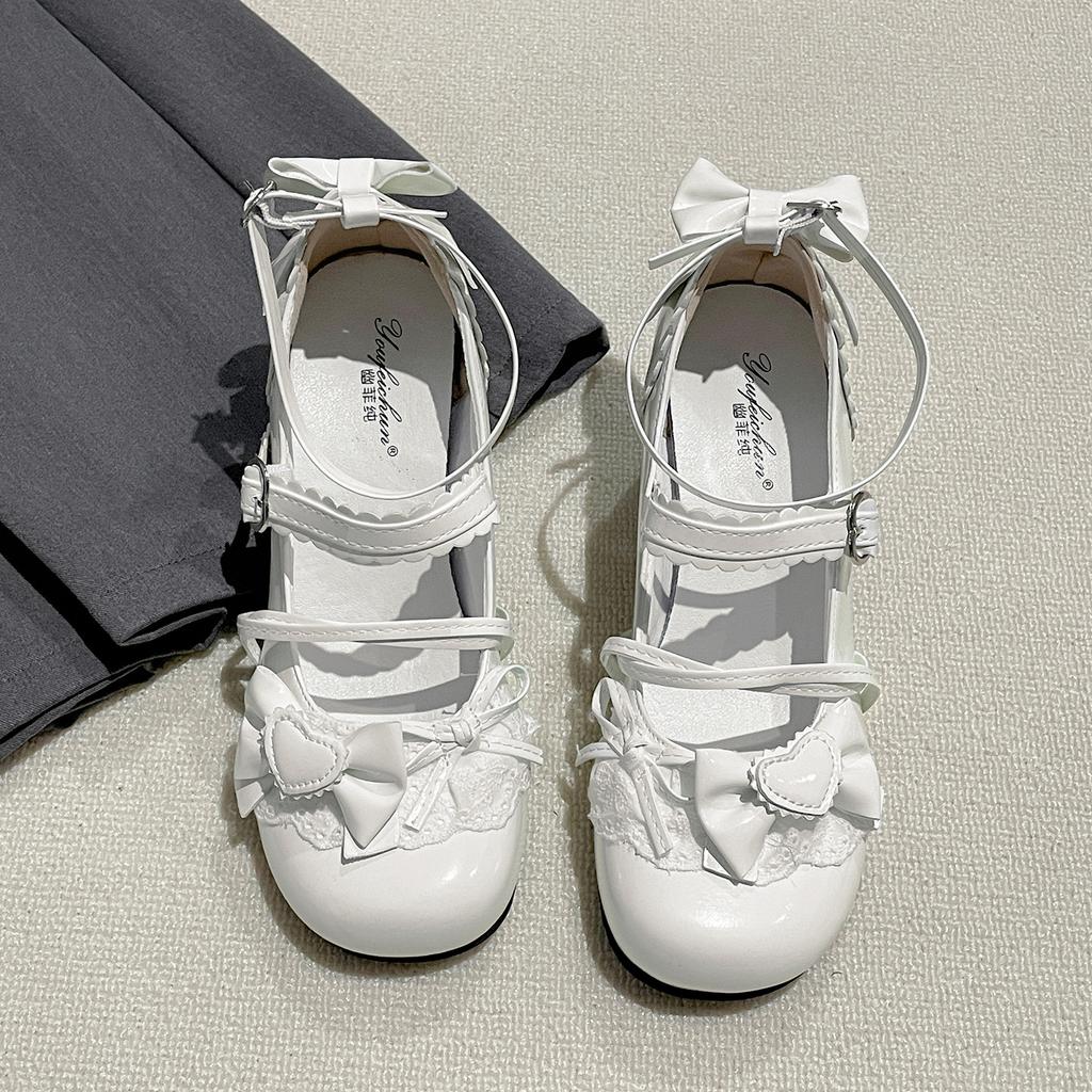 Black French ballet style light mouth thick heel single shoes women's summer 2025 new with skirt heightening Mary Jane lo shoes