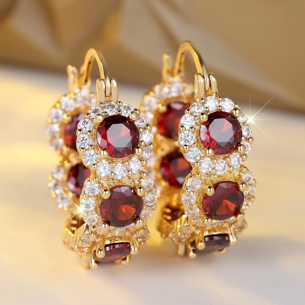 Exquisite Blue Cubic Zirconia Hoop Earrings for Women Elegant Purple Zircon Circle Earrings Wedding Party Jewelry Gift