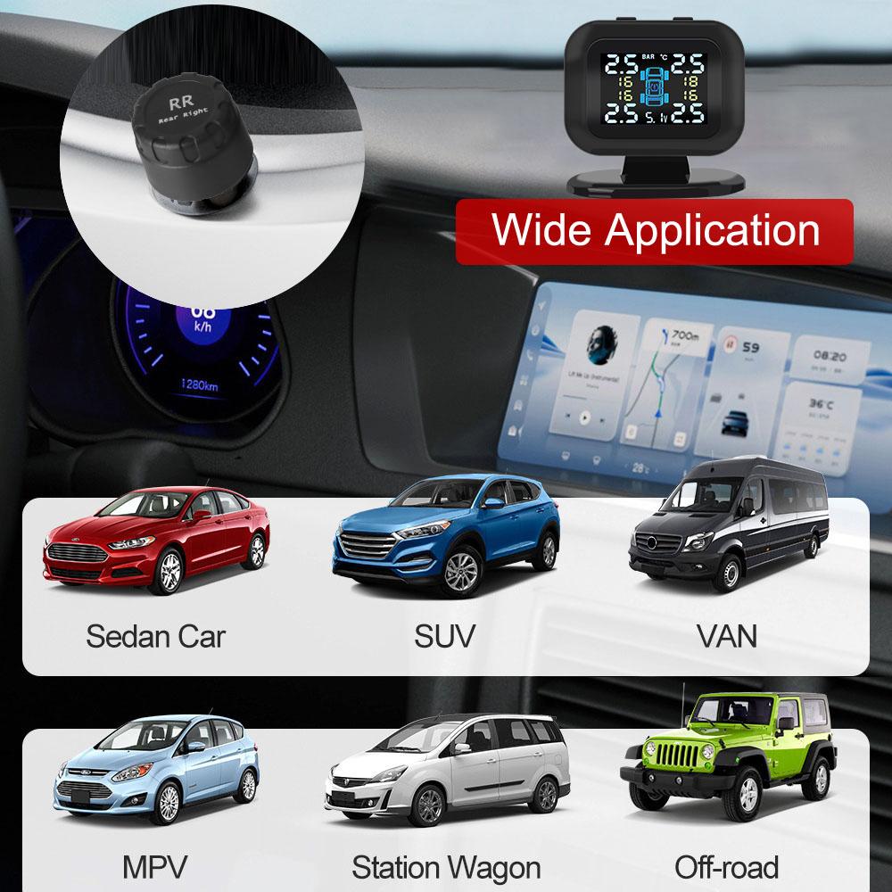 LCD Display Wireless Mini Car Tire Pressure Monitoring System Auto Security Alarm Systems With 4 Pcs External Sensor